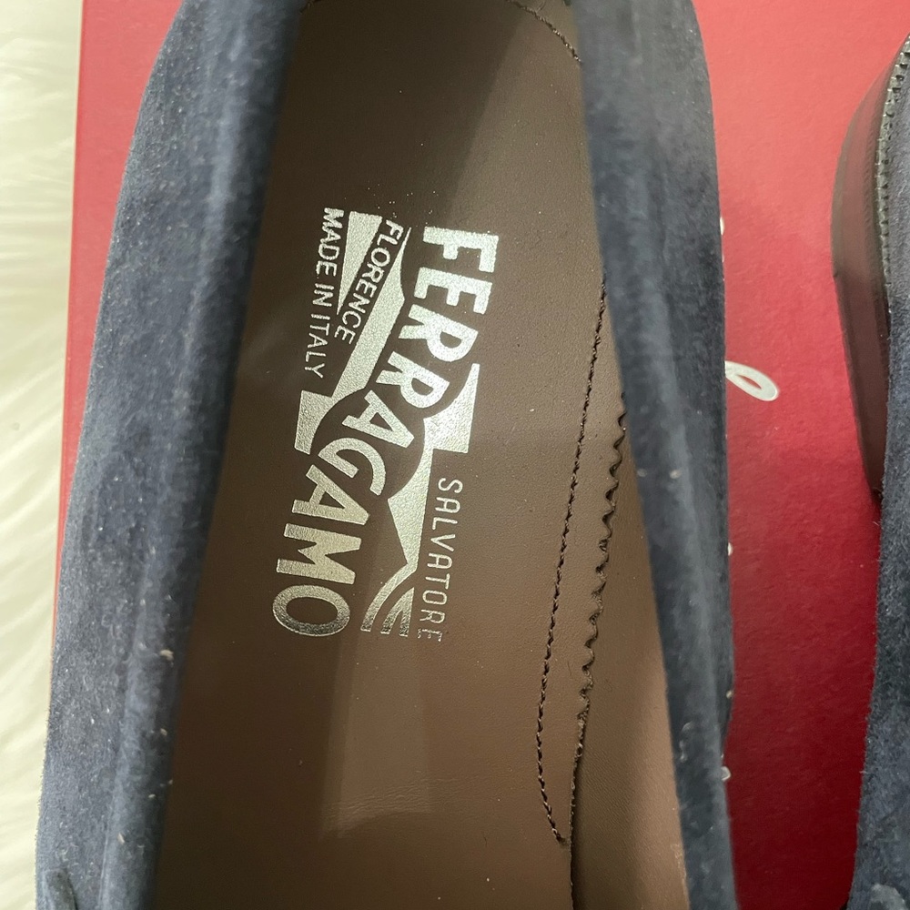 NIB Ferragamo Blue Suede Street Loafers 7EEE. - Picture 3 of 10
